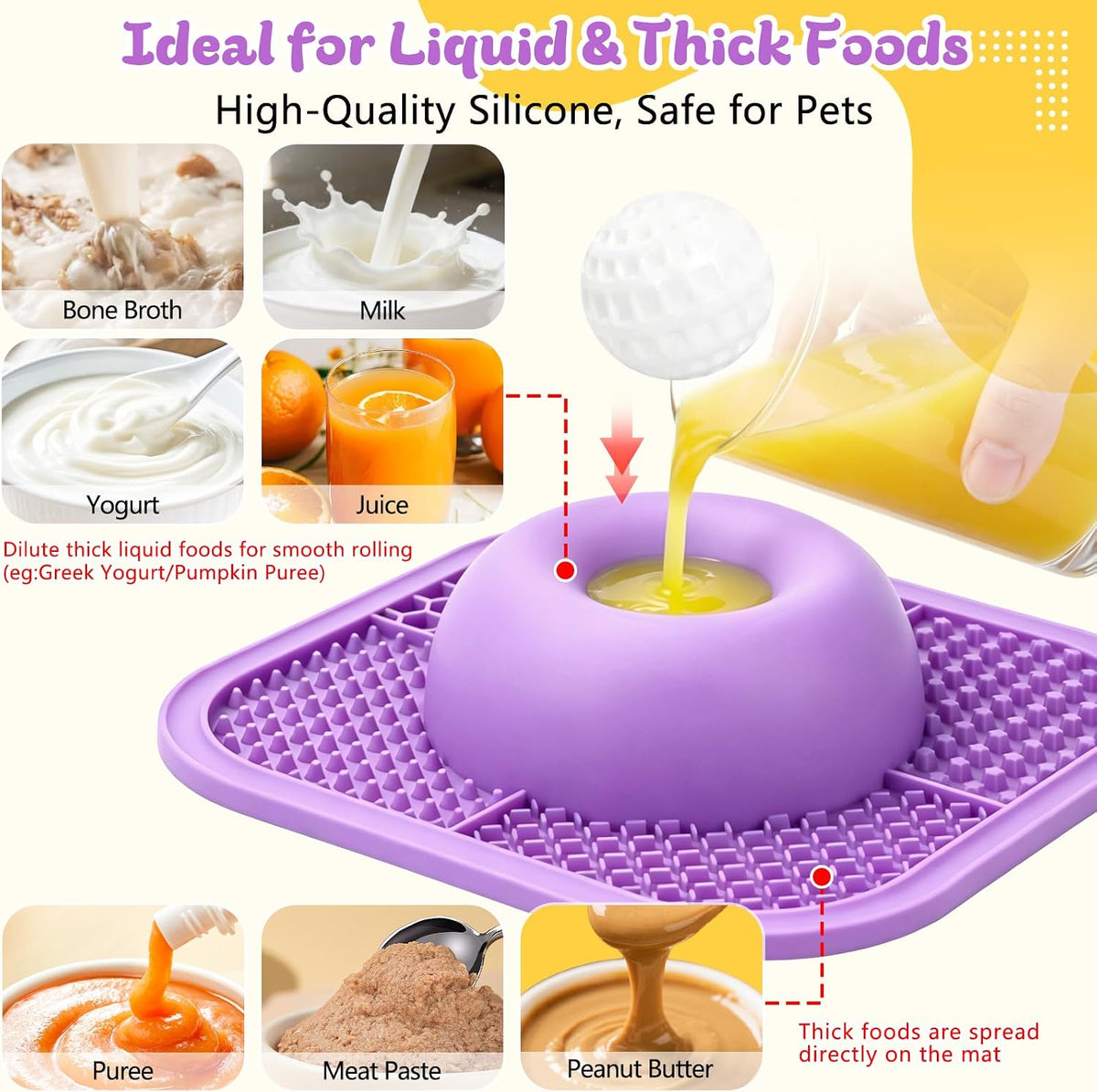 Slow Feeder Dog Bowls & Lick Mat for Liquid and Thick Treat - Large / Purple - image 3