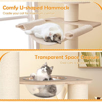 Tangkula 69” Tall Cat Tree, Multi-Layer Wood Cat Tower with Scratching Posts, Perch, Condo, Space Capsule, Hammock, Washable Cushions, Modern Cat Tree Tower for Indoor Cats Large Adult