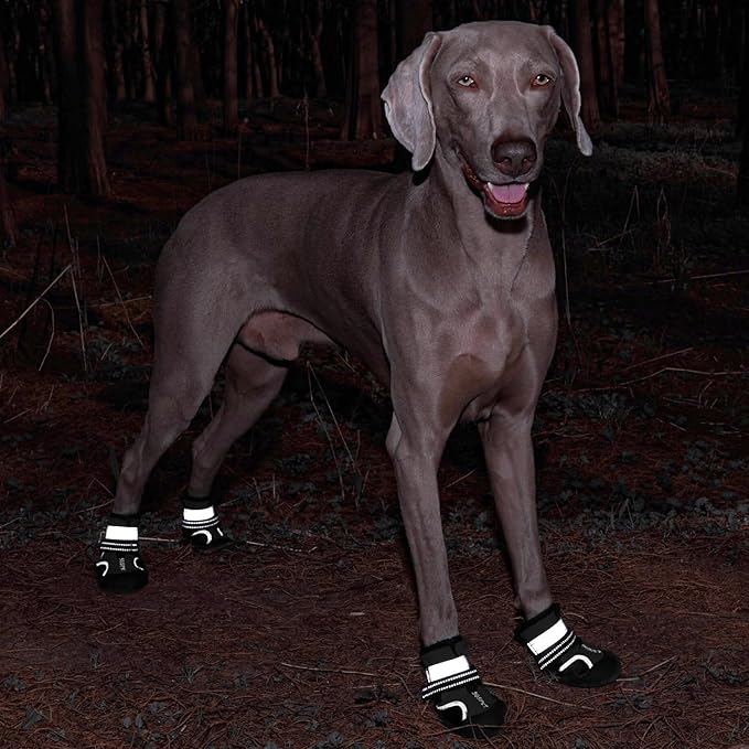 Dog Shoes, Waterproof Dog Boots & Paw Protectors with Anti-Slip Sole, 4pcs/Set Pet Dog Booties, Reflective Dog Shoes for Small Medium Large, Winter Snowy Summer Hot Pavement (Black, 4# (S))