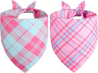 Pink Dog Bandanas Girl Large 2PCS, Summer Spring Plaid Scarf – Essentials for Dogs - pink pink blue-25 / X-Large