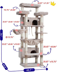 Cat Tree, 74" Tower for Large Cats, Big Condo & Hammock GCT030G – Essentials for Cats - 74 inch / Muchroom - image 3