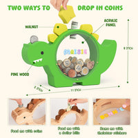 Summidate Wooden Dinosaur Piggy Bank - Green / Standard - image 2