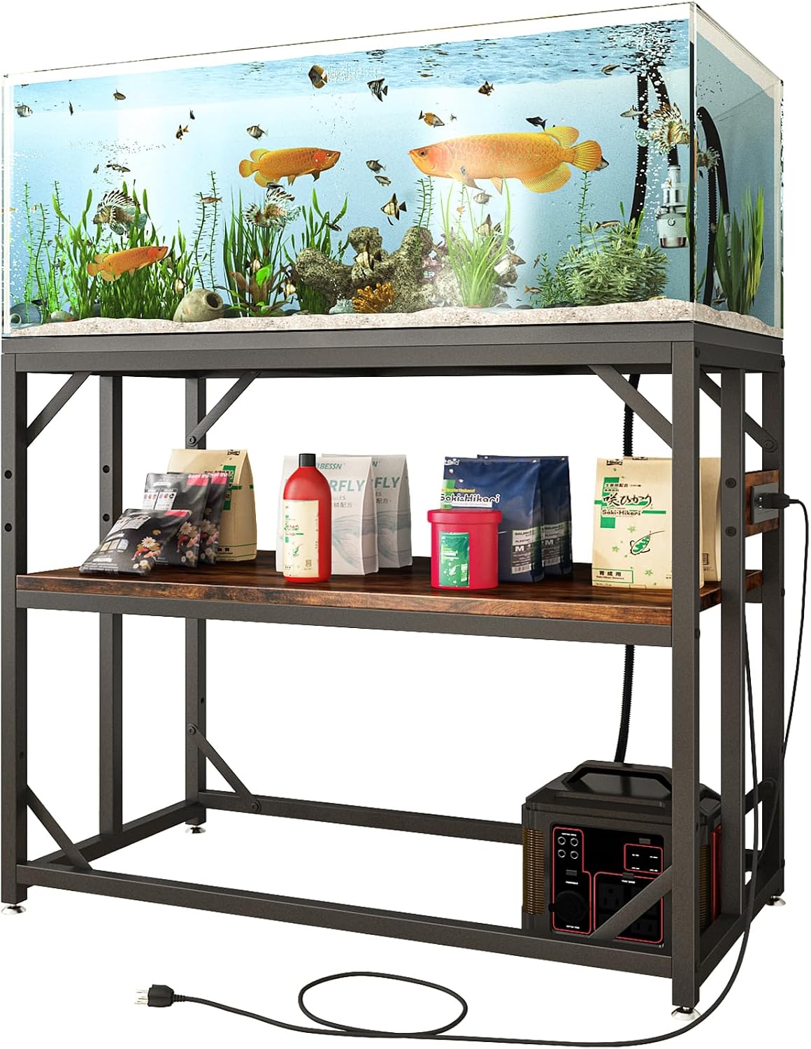 40 Gallon Fish Tank Stand with Power Outlet, Adjustable Shelf - Rustic Brown / 40 Gallon