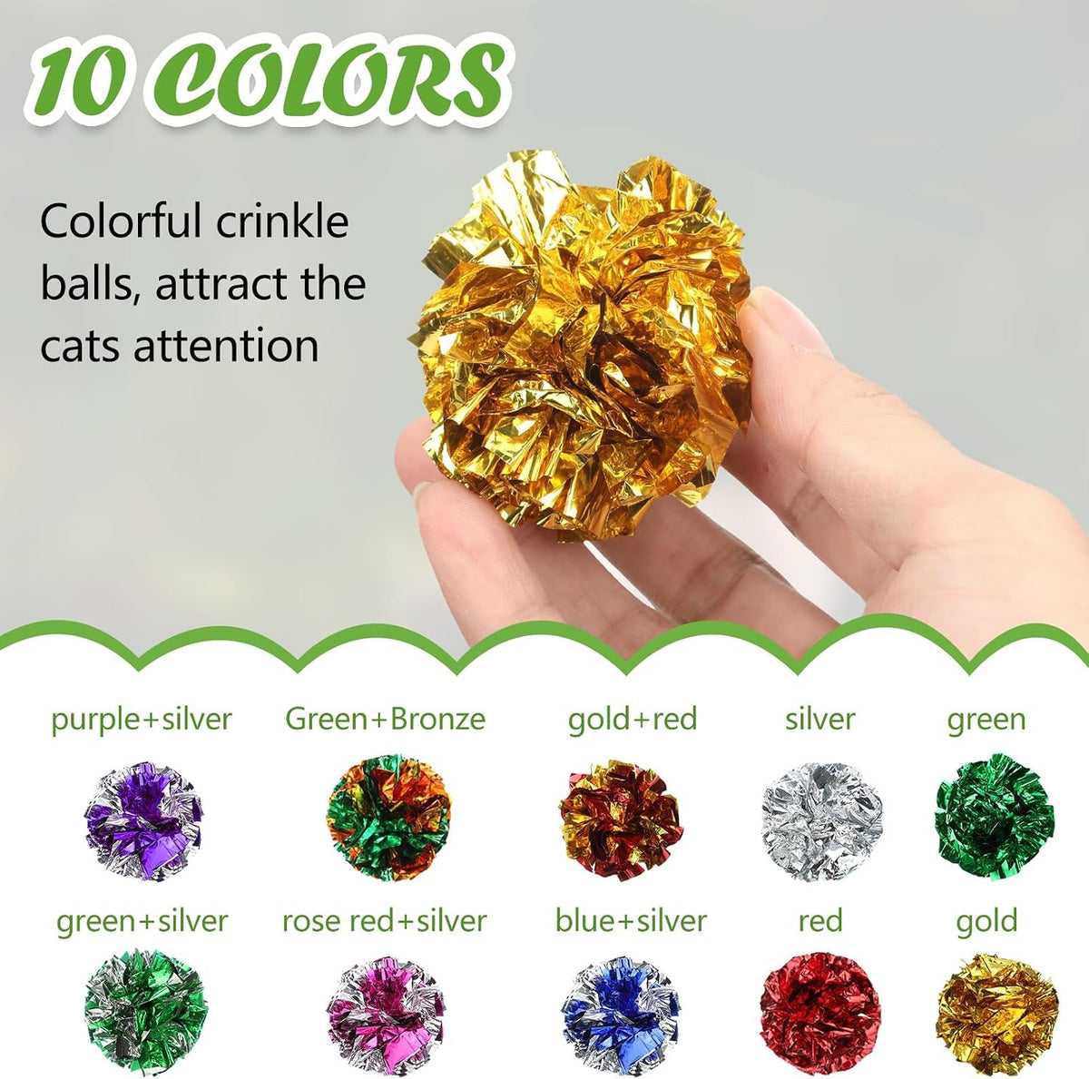 Silkfly 30 Pcs Cat Crinkle Balls Toys 2.36" Interactive Colorful – Essentials for Cats - 30 - image 2