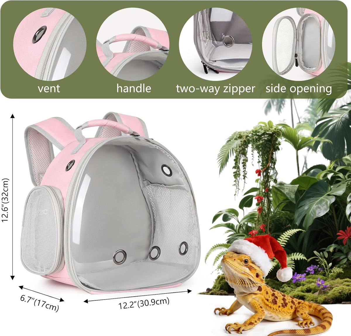 Bearded Dragon Travel Carrier, Lizards Carrier - Pink / Backpack - image 2