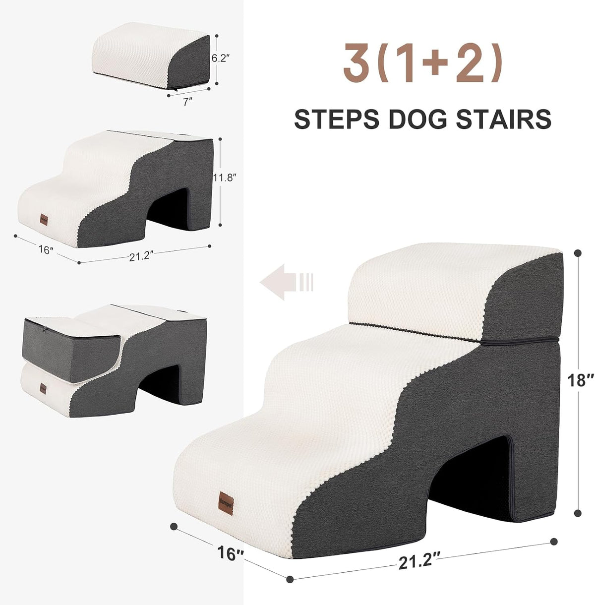 Garnpet Dog Stairs for Couch Sofa and Chair - Fleece 3-Step / Beige - image 2