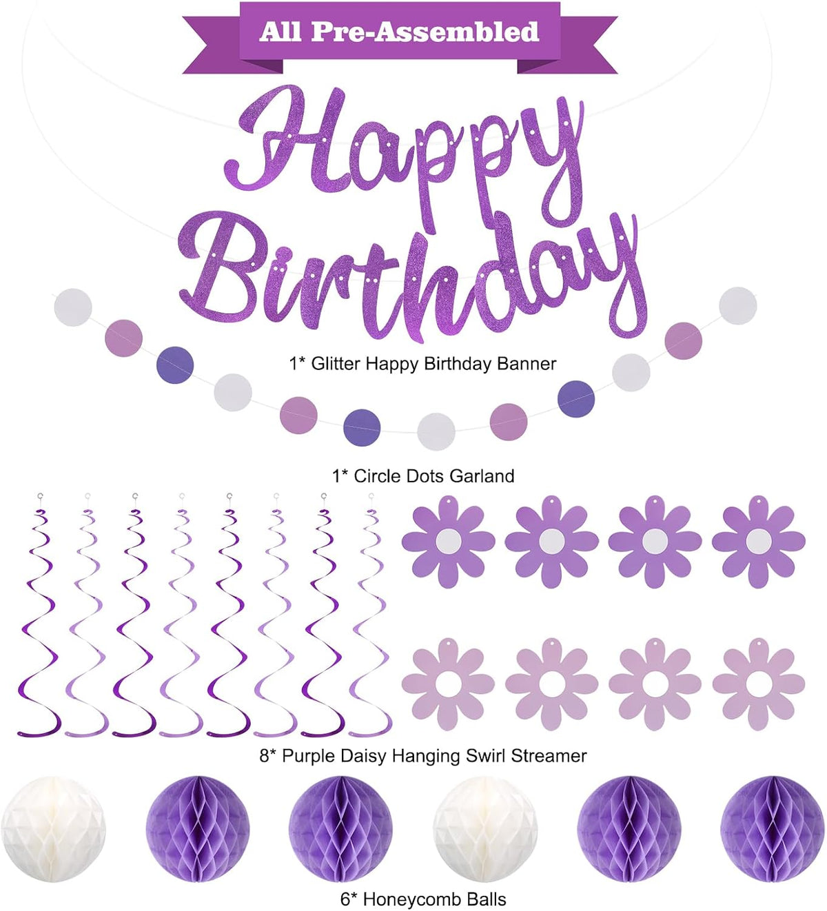 YEOCU Birthday Decorations - Purple&while / Flower - image 2