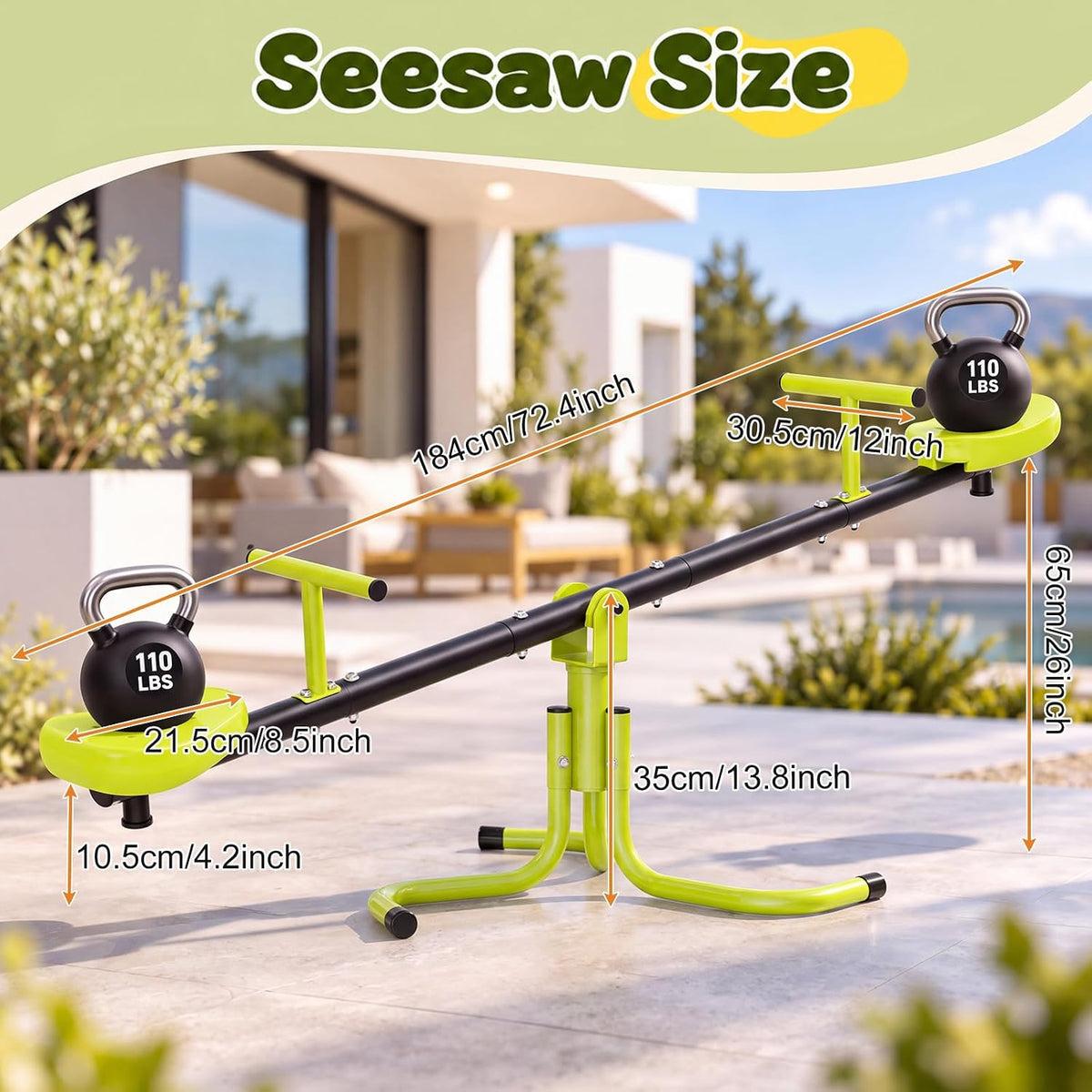 Iyoyo Teeter Totter Seesaw for Kids Children Ages 3-8 - Yellow-green - image 3