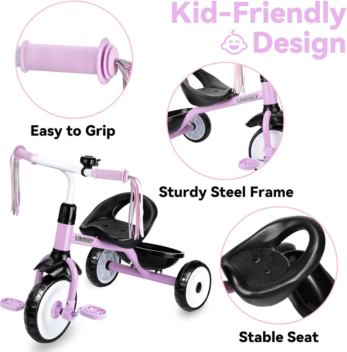 Liberry Toddler Tricycle for 2 3 4 Years Old Girls 3 Wheel Bike - Purple - image 3