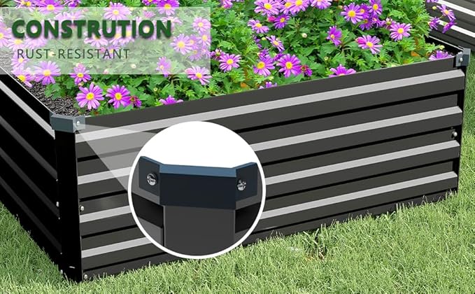 MGNO 2pcs 12x4x1FT Galvanized Raised Garden Bed-Outdoor Planter Box for Vegetables-Metal Garden Bed,RRectangle Planting Box for Herb,Flower,Black