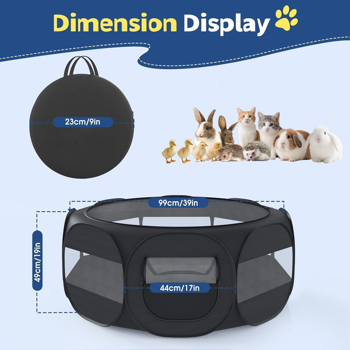 Small Animals Playpen, Waterproof Pet Tent with Zippered Top - Black - image 2