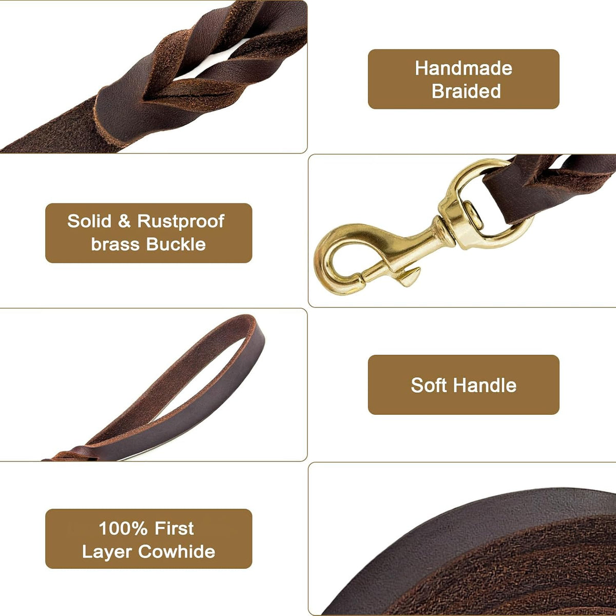 Guiding Star Leather Dog Leash 6ft x 3/4 inch Heavy Duty Training - Brown / 4ft x 3/4 inch - image 3