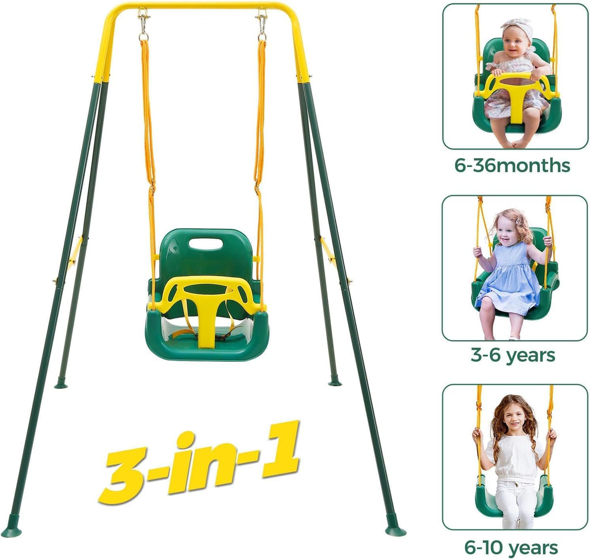 FUNLIO Toddler Swing with Foldable Metal Stand for Toddlers Aged 1~10 - Green - image 2