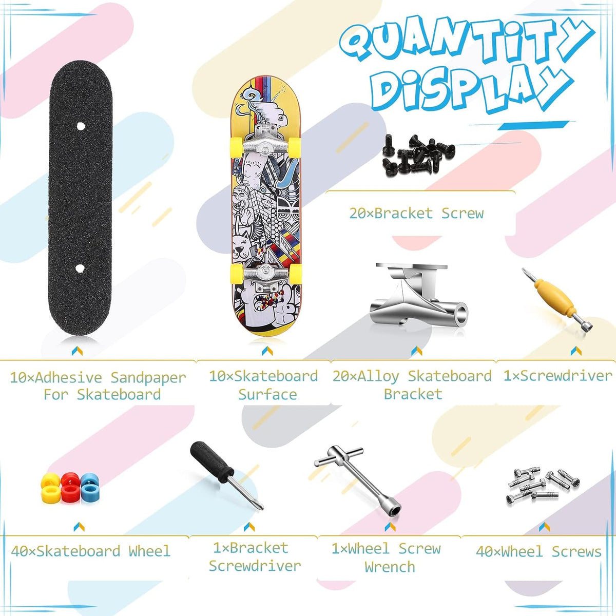 Civaner 10 pack DIY fingerboard set with decks, wheels, brackets and tools - view 3