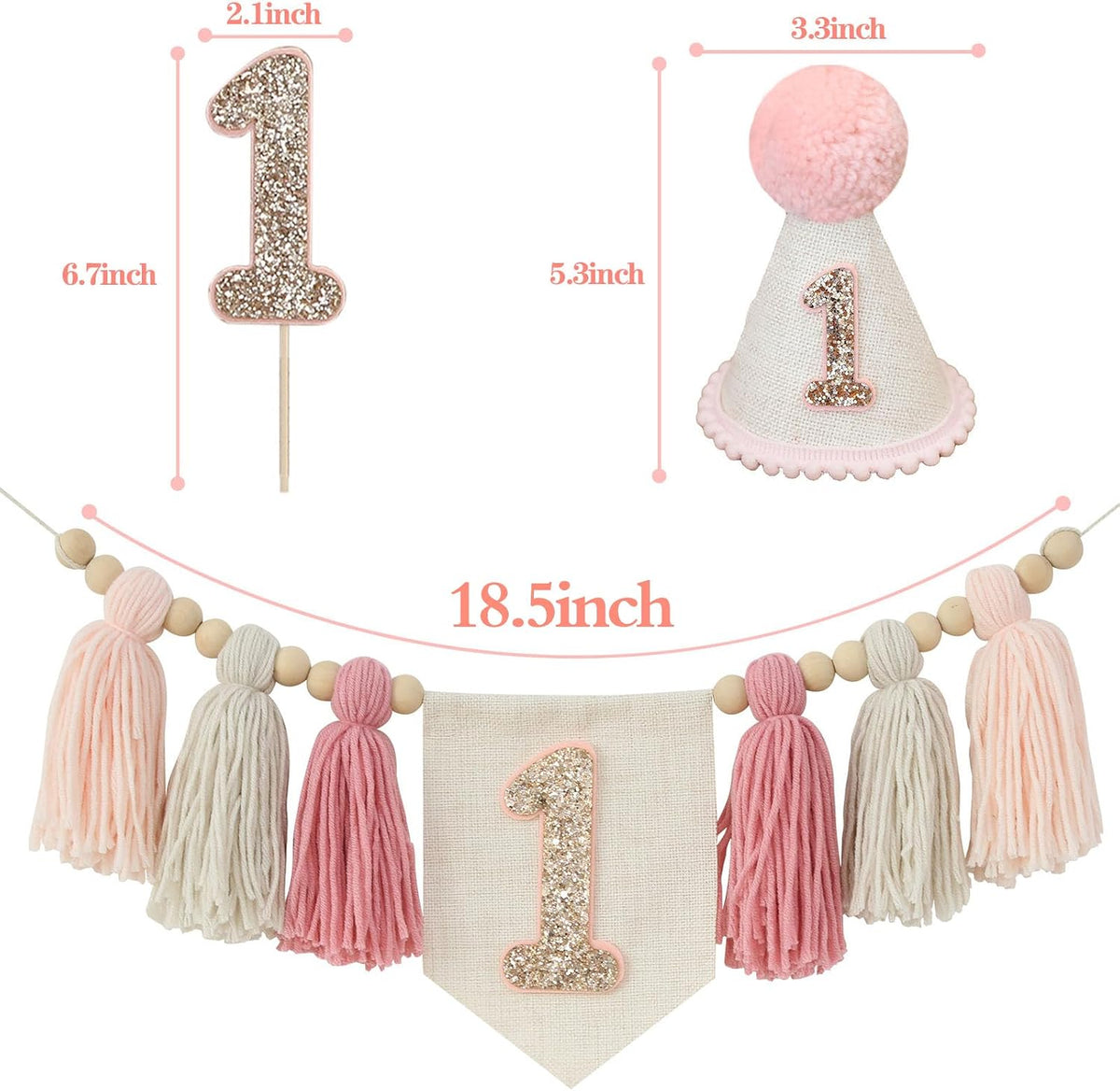 First Birthday Decorations for Boy Blue One Year Old High Chair - Bright Pink - image 2