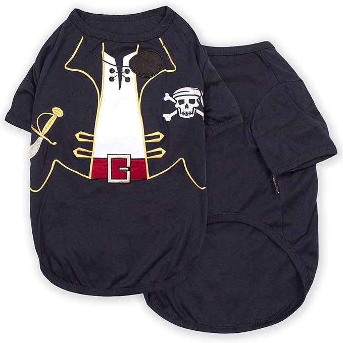 Parisian Pet Captain Sparrow Dog Shirt - Embroidered Pirate Costume - 100% Cotton & Polyester - Sleeved Black Dog Shirt - Large - Pet Costume