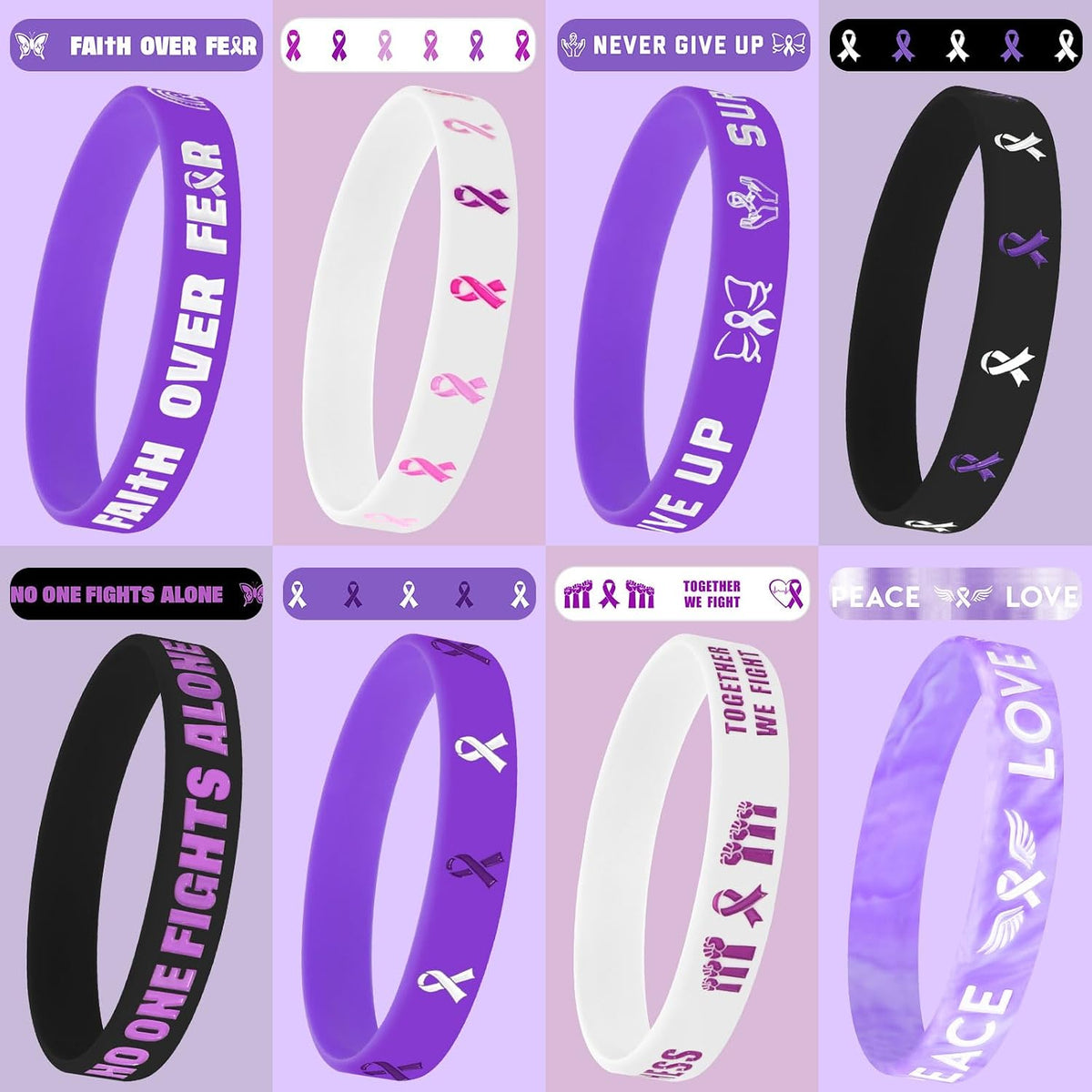 JUNEBRUSHS 64pcs Halloween Party Favors Silicone Bracelets Rubber - Purple Ribbon Awareness Style - image 3