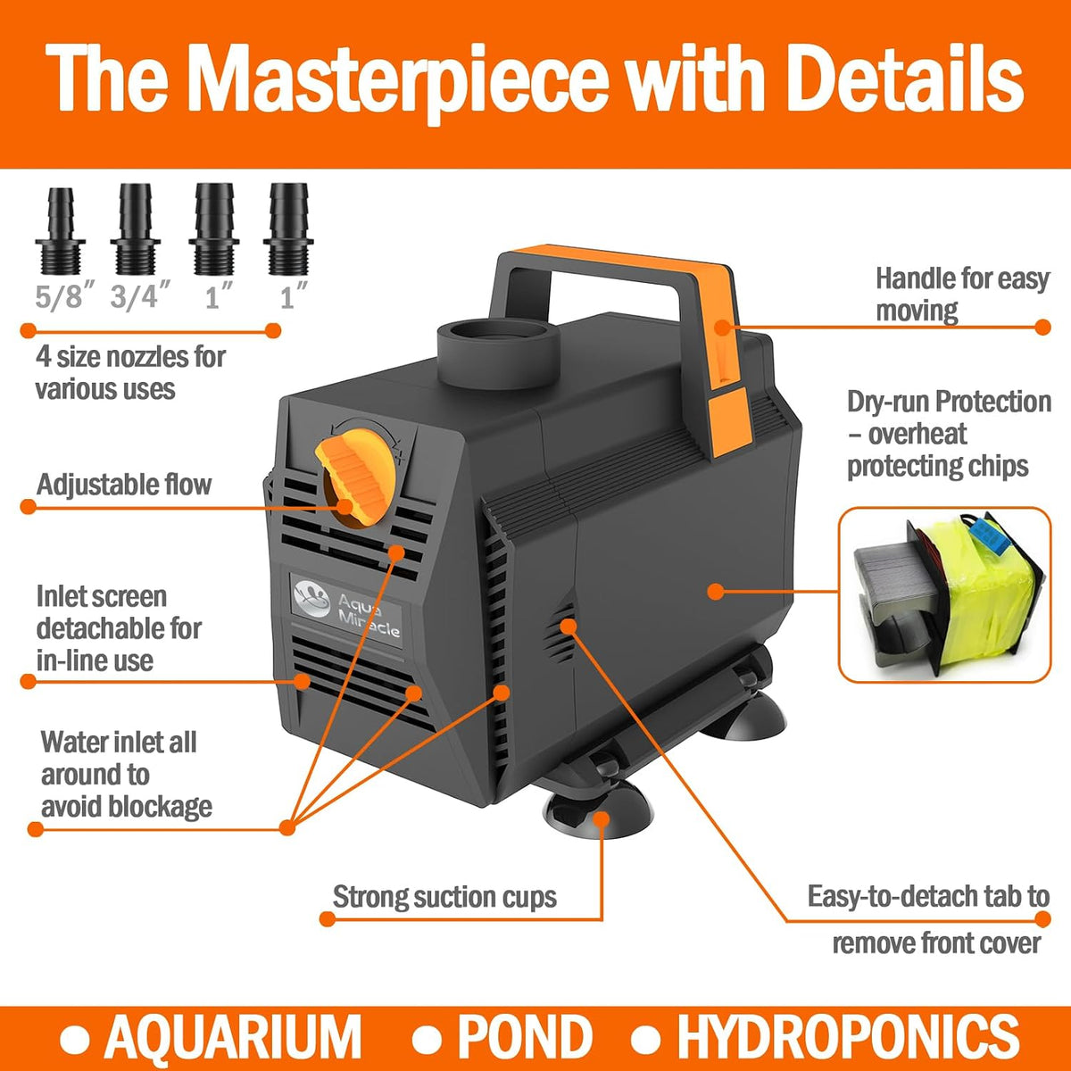 AquaMiracle 600GPH Aquarium Water Pumps Fountain Pump Pond Pump - 880GPH - image 4