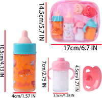 Beem Jun pink baby doll bottles and pacifiers set in a clear zippered bag - view 12
