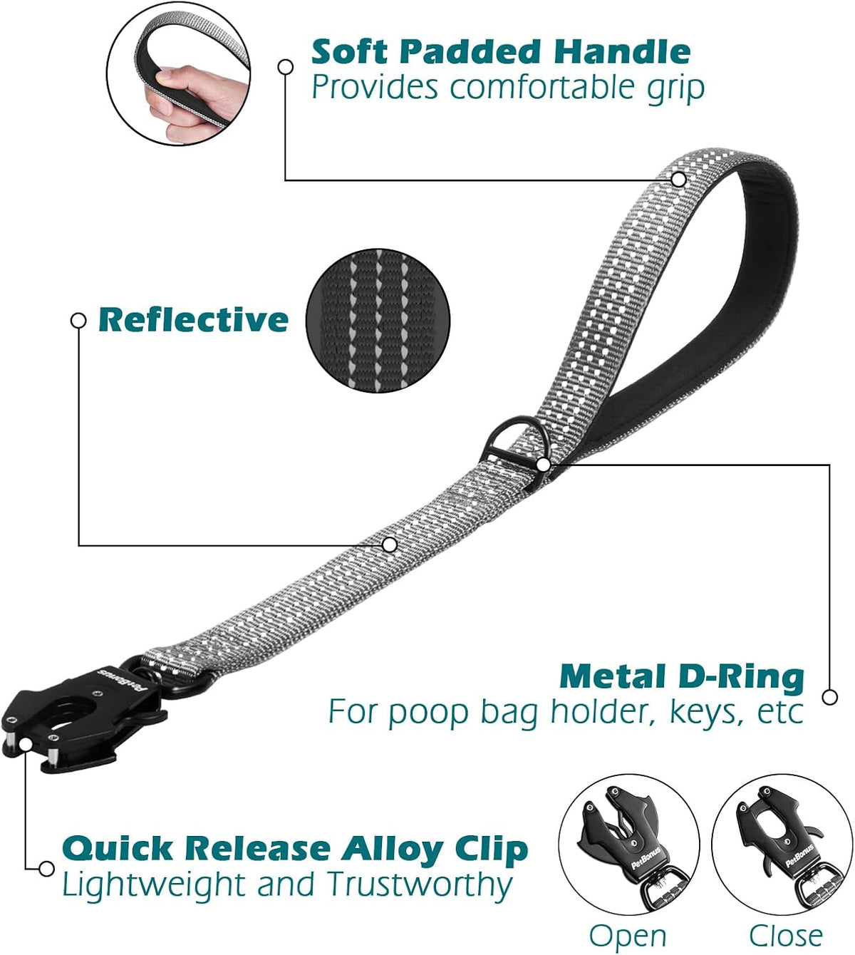 Heavy Duty Short Dog Leash - Grey / 18 Inch - image 4