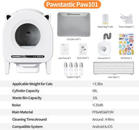 Self Cleaning Litter Box, 68 L Automatic Cat Litter Box for Multiple Cats, Robot with Dual Safety Protection, APP Control, Odor Removal Smart Litter Boxes, 2 Roll Trash Bags