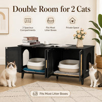 Boho Cat Litter Box Enclosure for 2 Cats, Green and Natural – Essentials for Cats - Black and Natural - image 4
