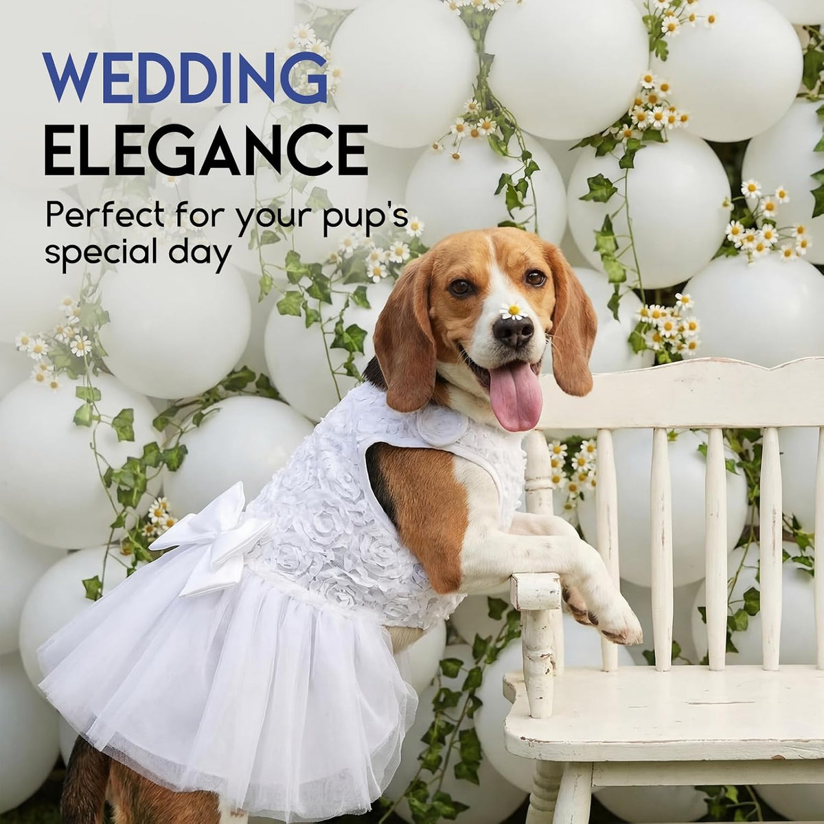 ASENKU Dog Dress Pet Wedding Dress Puppy Birthday Party Outfit - White / X-Large - image 4