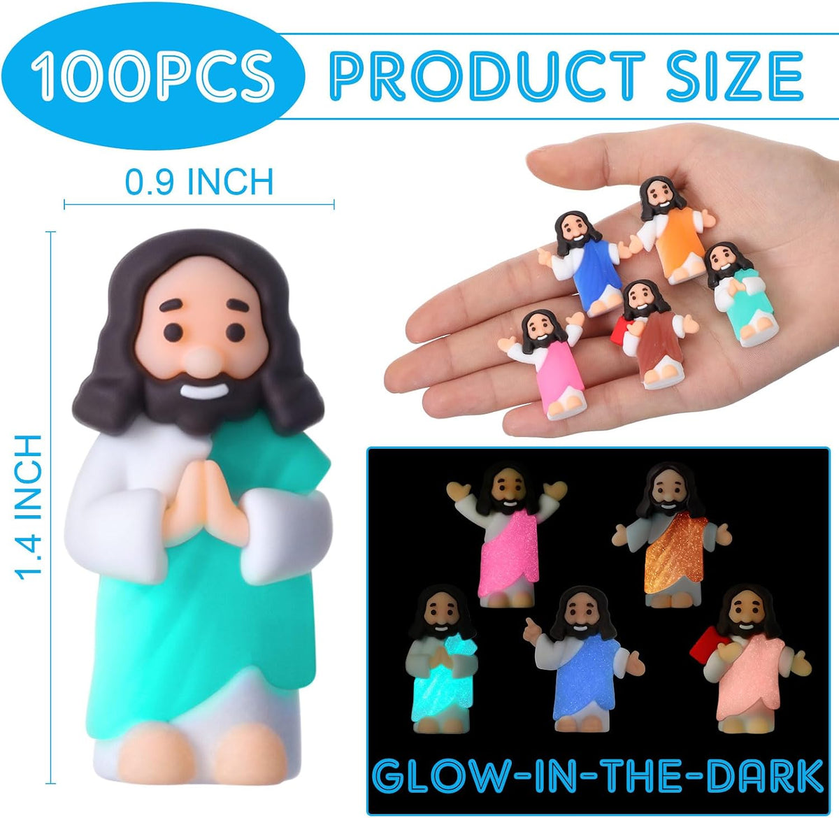 CroBlissful 50 little Jesus figurines that glow in the dark, five colors - view 14