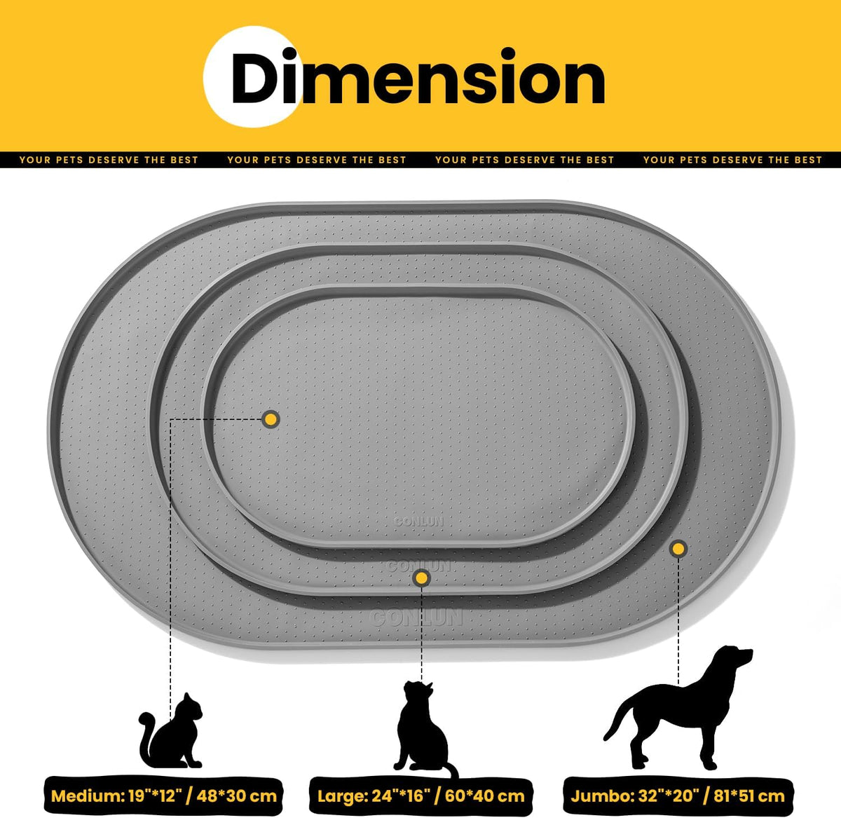 Conlun Dog Food Mat,1/2 Inch Raised Edges Cat Feeding Mat for Spill Containment,BPA-Free Silicone - 32"x20" / Grey - image 4