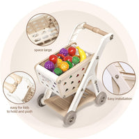 Jovow 102pcs Kids Shopping Cart Trolley Play Set with Pretend Food – Fun for Kids & Family - khaki - image 3