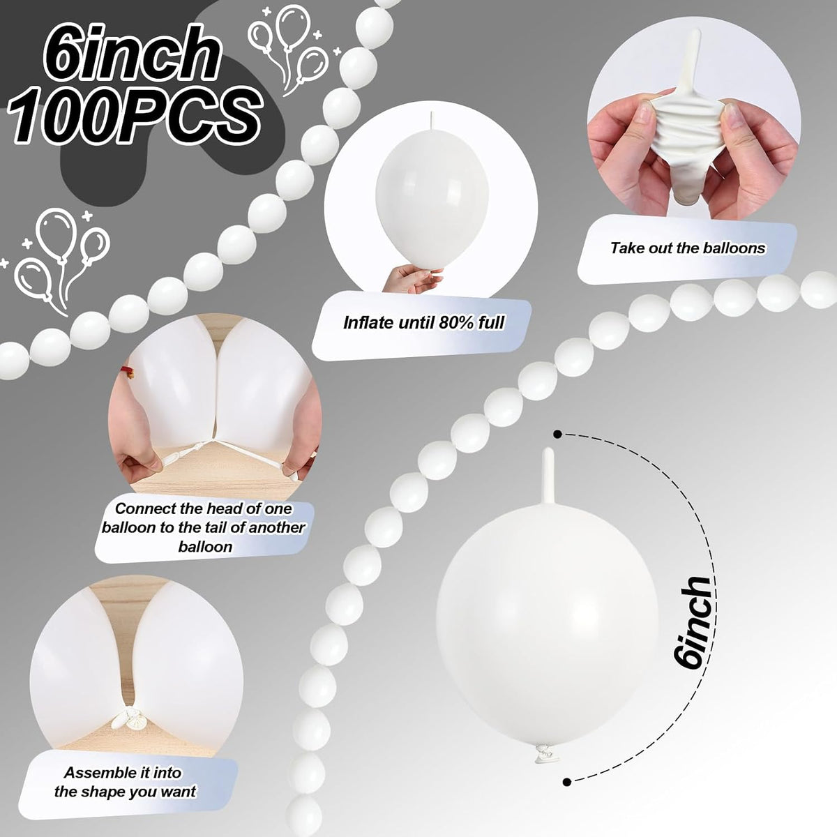 Pearl White Linking Balloons for Wedding Bride Shower Mermaid Party - White / 6 inch - image 2