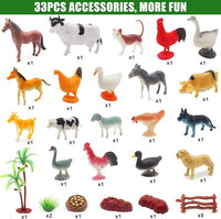 fisca Remote Control Tactor Toy Set & 33PSC Farm Vehicle Playset - Animal Figurines ,2.4GHz 1/24 Scale RC Tractor,Livestock Trailer, Fence with Light for Kids Age 4, 5, 6, 7 and Up Years Old