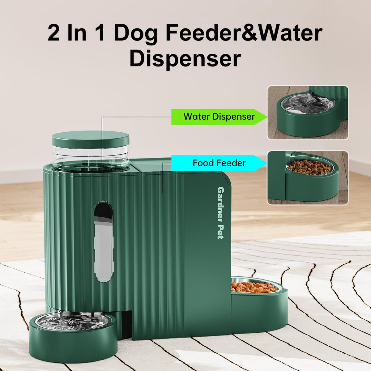 Gravity Automatic Cat Feeder, Water & Food Dispenser Set - Large (0.8 Gallon x 2) / Dark Green - image 2