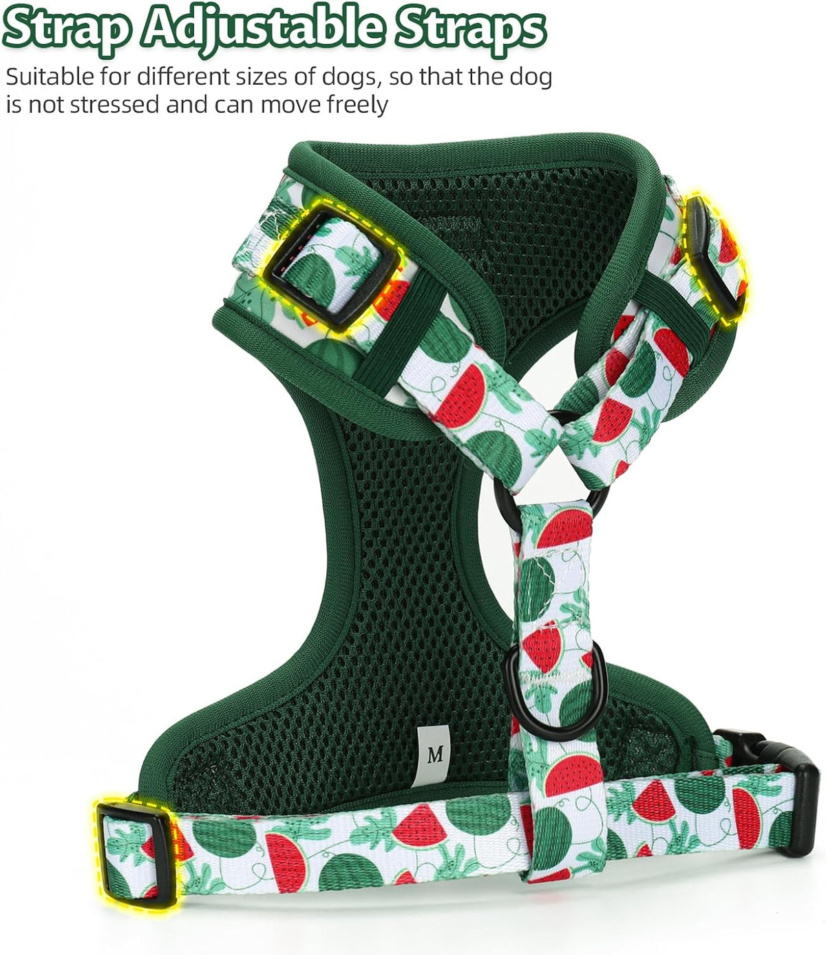 Dog Harness and Leash Set, Adjustable Dog Harness, Dog Leash - Green Watermelon / M(Chest 15.7 - 22.1", Neck 12 - 15") - image 3