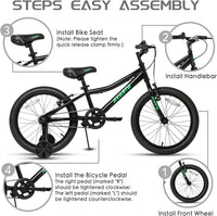 AVASTA Bilbo 18 20 24 Inch Kids Bike for Boys Girls Youth 5-14 Years - Black / 18 Inch with Kickstand & Training Wheels - image 2