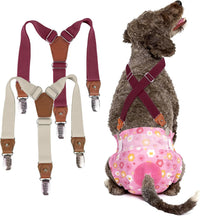 Pet Soft Dog Suspenders 2 Pieces Female Dog Diaper Suspenders - Brown & Burgundy / Small/Medium