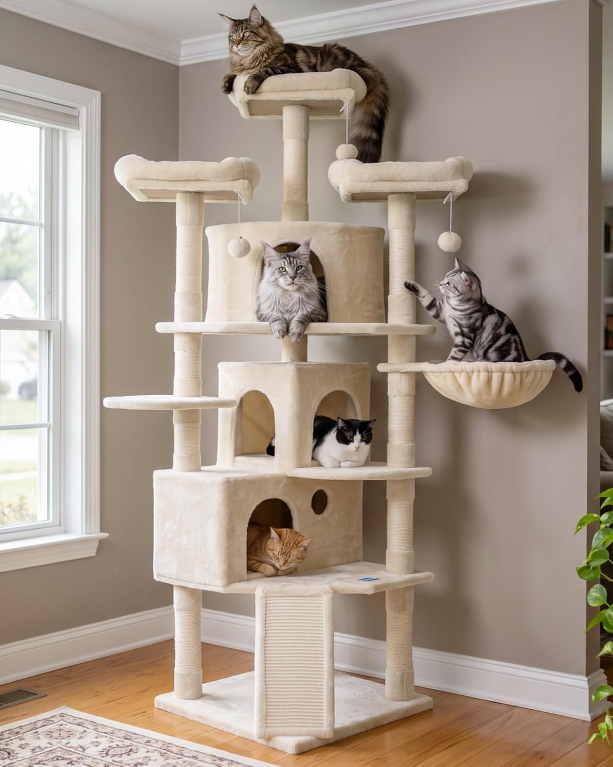 Hey-brother Cat Tree Tower with Multi-Level Large Condo - Beige