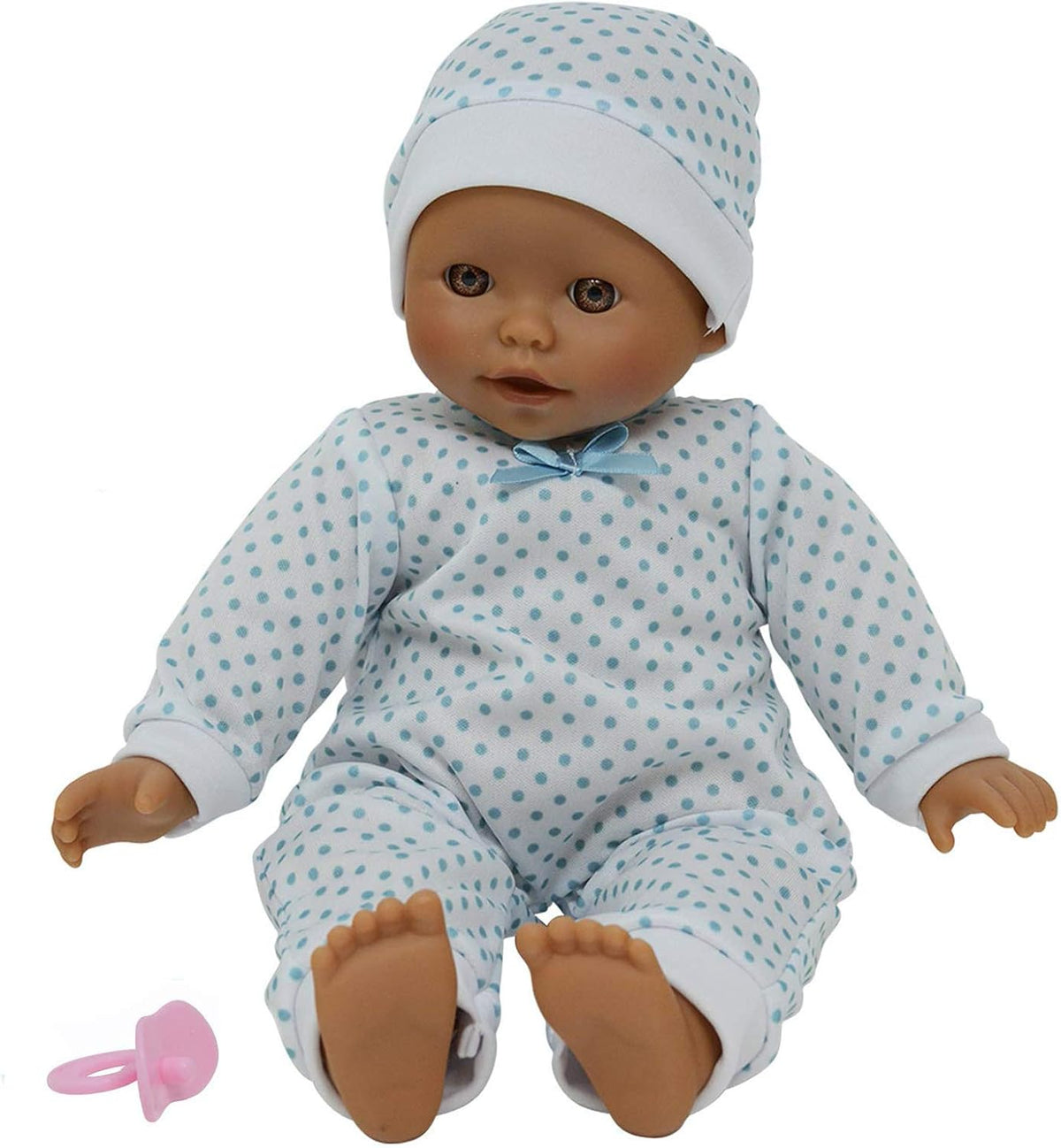 New York Doll Collection 11 inch soft body baby doll in polka dot onesie with pacifier and blanket - view 4