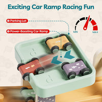 TOP BRIGHT wooden toddler car ramp race track with rooftop parking lot and 4 colorful cars - view 13