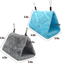 2Pcs Bird Tent Plush Hammock Hanging Warm Hut Nest for Cage - Blue&Gray(S) - image 2