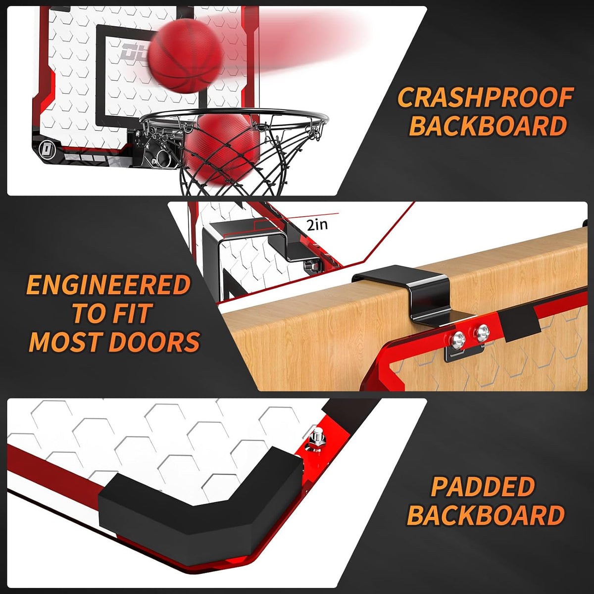 TEMI Indoor Basketball Hoop for Kids, Door Room Basketball Hoop - Basketball Hoop & 4 Balls - image 3