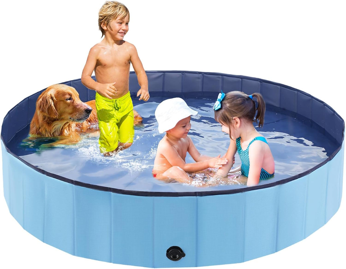 Foldable Dog Pool, Portable Pet Bath Tub and Kiddie Swimming Pool – Essentials for Dogs - 87"-5XL / Blue