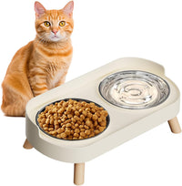 Elevated Cat Bowl, Raised Cat Food and Water Bowl Set for Indoor Cats, Splash Proof with 2 - Cat Bowls-White