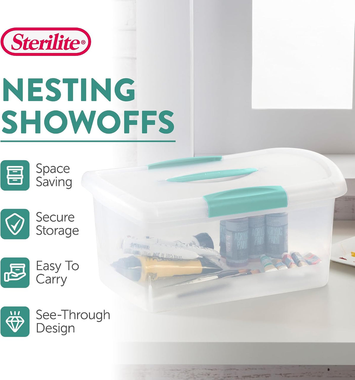 Sterilite Large Nesting ShowOffs, Clear Bin w/Latch Lid & Handle - Medium / 6 Pack - image 3