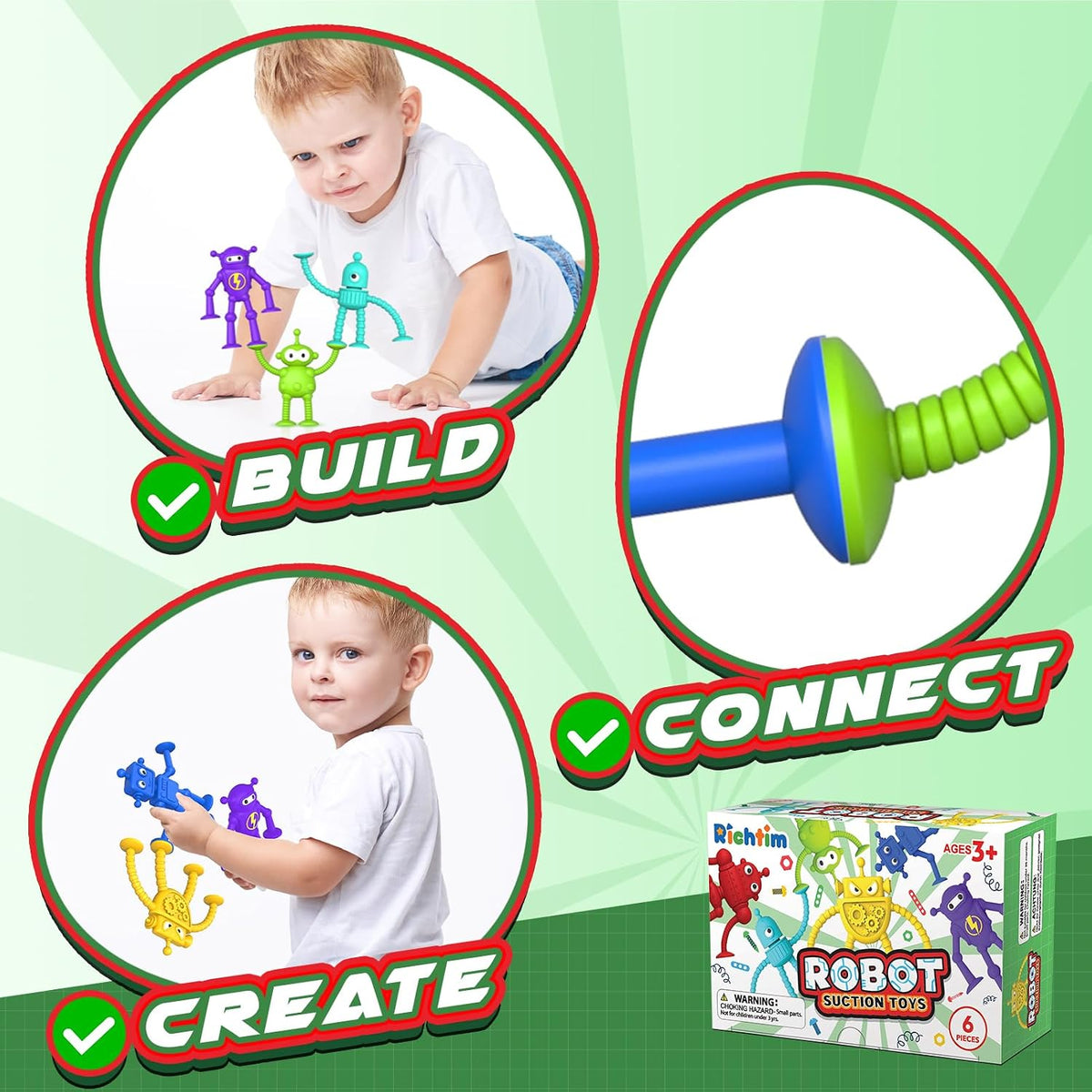 Bath Toys Kids Suction Toy: No Hole Bath Toy for Boys Girls – Fun for Kids & Family - Robot / 6 PCS - image 4