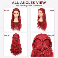 AMZCOS kids long wavy hot pink princess cosplay wig with pink bow and drop earrings - view 14