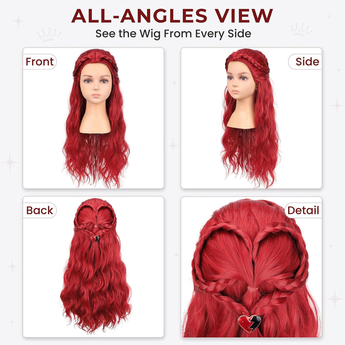 AMZCOS kids long wavy hot pink princess cosplay wig with pink bow and drop earrings - view 14