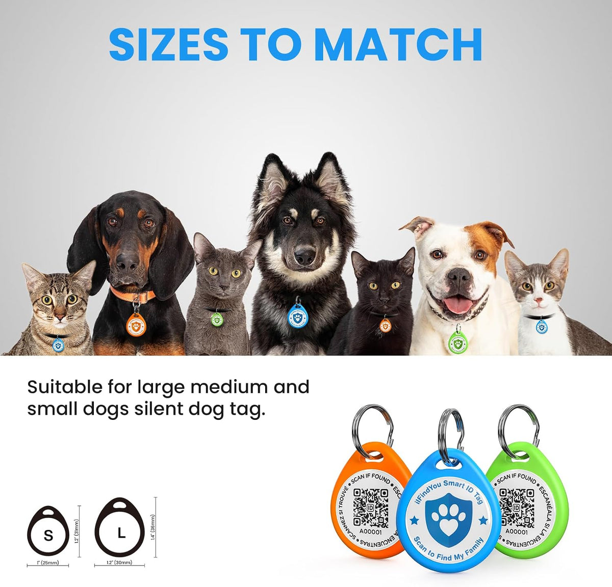 QR Code Cat Tags Personalized Small, Real-time Alerts, Pink – Essentials for Cats - 3 Pack Blue&orange&green / Large-1.2"*1.4" - image 3