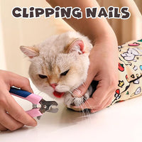Cat Grooming Wrap, Self-Adherent Soft Cat Blanket to Wrap, Nail Clipping, Anti-Bite, Anti-Scratch, Anti-Escape Calming Wrap (Cute Prints, 3-6 lbs)