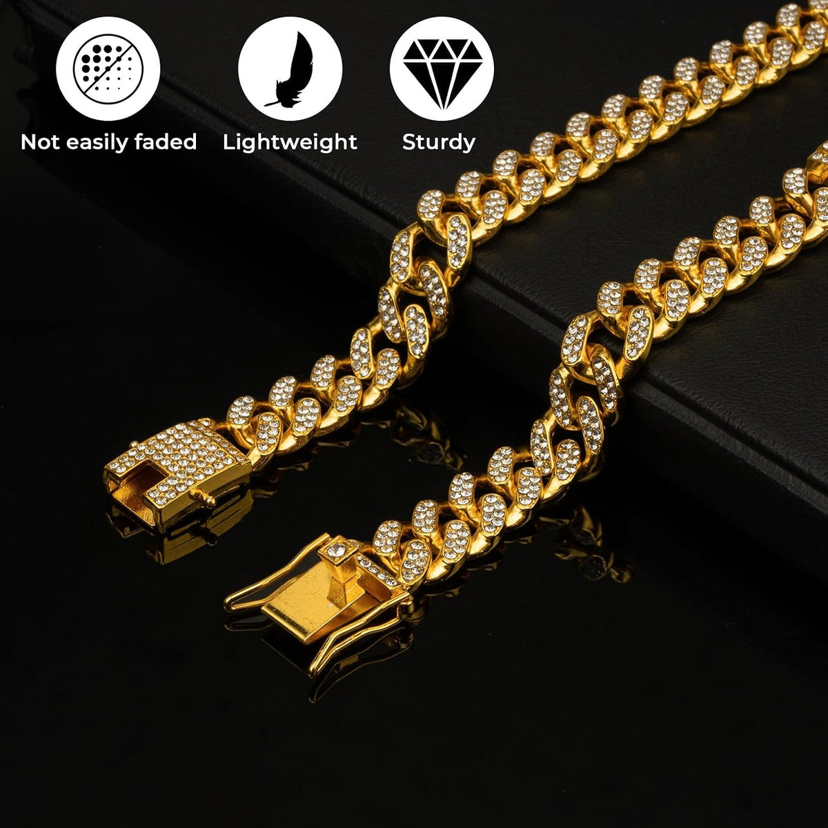 Gold Dog Chain Diamond Gold Chain Dog Collar Walking Metal - Gold / 10inch - image 3